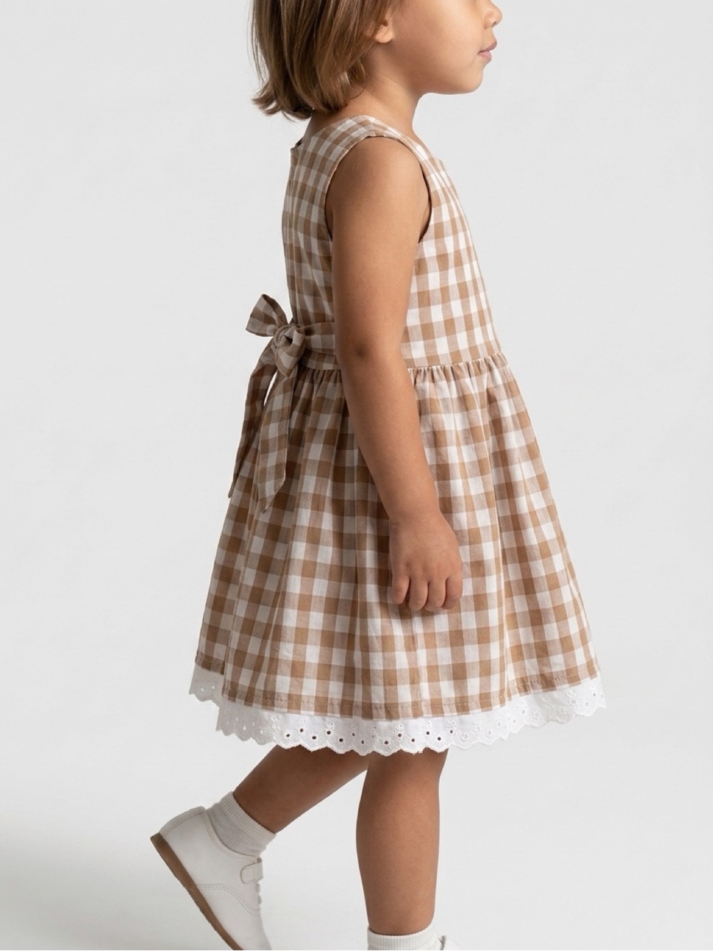 Vintage Beige and White Gingham 2T Casual Dress - Picture 2 of 6